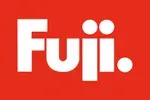 A red background with the word fuji in white.